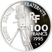 France 100 Francs Yves Montand 1994 Proof KM# 1104 CENTENAIRE DU CINÉMA YVES MONTAND coin reverse France 100 Francs Yves Montand 1994 Proof KM# 1104 CENTENAIRE DU CINÉMA YVES MONTAND coin reverse
