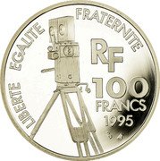 France 100 Francs Lumiere Brothers 1995 Proof KM# 1072 LIBERTÉ ÉGALITÉ FRATERNITÉ RF 100 FRANCS 1995 coin obverse France 100 Francs Lumiere Brothers 1995 Proof KM# 1072 LIBERTÉ ÉGALITÉ FRATERNITÉ RF 100 FRANCS 1995 coin obverse