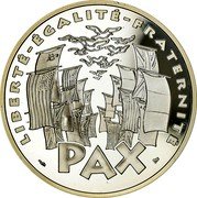 France 100 Francs 50th Anniversary of the End of World War II 1995 Proof KM# 1116.2 LIBERTÉ - ÉGALITÉ - FRATERNITÉ PAX coin reverse France 100 Francs 50th Anniversary of the End of World War II 1995 Proof KM# 1116.2 LIBERTÉ - ÉGALITÉ - FRATERNITÉ PAX coin reverse