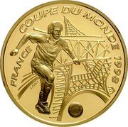 France 100 Francs Football World Cup in France 1996 Proof KM# 1172 COUPE DU MONDE 1998 FRANCE S. BRET coin reverse