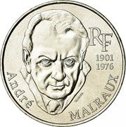 France 100 Francs Andre Melraux 1997 KM# 1188 RF 1901 1976 RODIER ANDRÉ MALRAUX coin obverse France 100 Francs Andre Melraux 1997 KM# 1188 RF 1901 1976 RODIER ANDRÉ MALRAUX coin obverse
