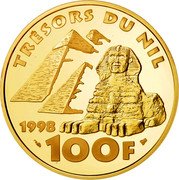 France 100 Francs Treasures of the Nile. King Tutankhamon 1998 Proof KM# 1209 TRESORS DU NIL 1998 100F coin reverse