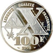 France 100 Francs 180th Anniversary of the Death of Gaspard Monge 1998 Proof KM# 1203 LIBERTE EGALITE FRATERNITE X N Y a a² X O Z b b' 100 F 1998 coin reverse