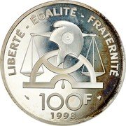 France 100 Francs Condorcet 1998 Proof KM# 1201 LIBERTÉ ÉGALITÉ FRATERNITÉ 100 F 1998 coin reverse