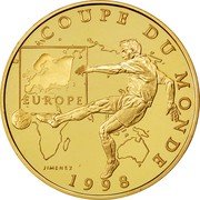 France 100 Francs World Cup Soccer 1998 Proof KM# 1171 COUPE DU MONDE 1998 EUROPE JIMENEZ coin reverse France 100 Francs World Cup Soccer 1998 Proof KM# 1171 COUPE DU MONDE 1998 EUROPE JIMENEZ coin reverse