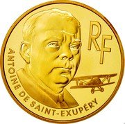 France 100 Francs Antoine de St Exupery 2000 Proof KM# 1264 ANTOINE DE SAINT-EXUPÉRY RF coin obverse France 100 Francs Antoine de St Exupery 2000 Proof KM# 1264 ANTOINE DE SAINT-EXUPÉRY RF coin obverse