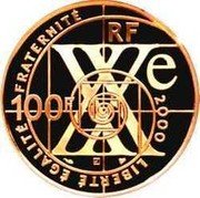 France 100 Francs Space Travel 2000 Proof KM# 1243 RF LIBERTÉ ÉGALITÉ FRATERNITÉ XXE 100F 2000 coin obverse France 100 Francs Space Travel 2000 Proof KM# 1243 RF LIBERTÉ ÉGALITÉ FRATERNITÉ XXE 100F 2000 coin obverse