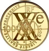 France 100 Francs Flight 2000 Proof KM# 1242 RF LIBERTÉ ÉGALITÉ FRATERNITÉ XXE 100F 2000 coin obverse France 100 Francs Flight 2000 Proof KM# 1242 RF LIBERTÉ ÉGALITÉ FRATERNITÉ XXE 100F 2000 coin obverse