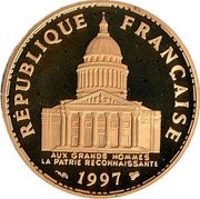 France 100 Francs Pantheon 1997 Proof KM# 1195 RÉPUBLIQUE FRANÇAISE AUX GRANDS HOMMES LA PATRIE RECONNAISSANTE 2000 coin obverse France 100 Francs Pantheon 1997 Proof KM# 1195 RÉPUBLIQUE FRANÇAISE AUX GRANDS HOMMES LA PATRIE RECONNAISSANTE 2000 coin obverse