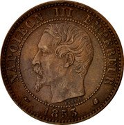 France 2 Centimes Napoleon III 1853 K KM# 776.5 NAPOLEON III EMPEREUR BARRE 1853 coin obverse France 2 Centimes Napoleon III 1853 K KM# 776.5 NAPOLEON III EMPEREUR BARRE 1853 coin obverse