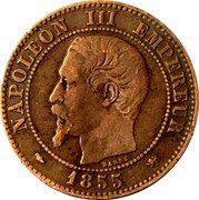 France 2 Centimes Napoleon III 1855 D (d) Small D KM# 776.4 NAPOLEON III EMPEREUR 1855 BARRE coin obverse France 2 Centimes Napoleon III 1855 D (d) Small D KM# 776.4 NAPOLEON III EMPEREUR 1855 BARRE coin obverse