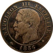 France 2 Centimes Napoleon III 1856 BB KM# 776.3 NAPOLEON III EMPEREUR BARRE 1855 coin obverse France 2 Centimes Napoleon III 1856 BB KM# 776.3 NAPOLEON III EMPEREUR BARRE 1855 coin obverse