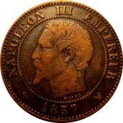 France 2 Centimes Napoleon III 1857 W KM# 776.7 NAPOLEON III EMPEREUR BARRE 1857 coin obverse France 2 Centimes Napoleon III 1857 W KM# 776.7 NAPOLEON III EMPEREUR BARRE 1857 coin obverse