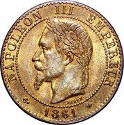 France 2 Centimes Napoleon III 1861 A KM# 796.1 NAPOLEON III EMPEREUR BARRE 1861 coin obverse France 2 Centimes Napoleon III 1861 A KM# 796.1 NAPOLEON III EMPEREUR BARRE 1861 coin obverse