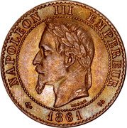France 2 Centimes Napoleon III 1861 K KM# 796.3 NAPOLEON III EMPEREUR BARRE 1861 coin obverse France 2 Centimes Napoleon III 1861 K KM# 796.3 NAPOLEON III EMPEREUR BARRE 1861 coin obverse