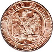 France 2 Centimes Napoleon III 1862 K KM# 796.6 EMPIRE FRANÇAIS K DEUX CENTIMES coin reverse
