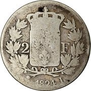 France 2 Francs Louis XVIII 1824 L KM# 710.7 2 F 1824 L coin reverse
