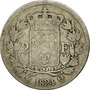 France 2 Francs Louis XVIII 1824 Q KM# 710.10 2 F 1824 Q coin reverse