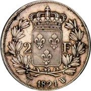 France 2 Francs Louis XVIII 1824 W KM# 710.12 2 F 1824 W coin reverse