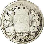 France 2 Francs Charles X 1825 M KM# 725.9 2 F 1825 M coin reverse