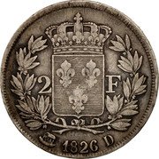 France 2 Francs Charles X 1826 D KM# 725.4 2 F 1827 D coin reverse