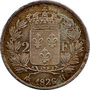 France 2 Francs Charles X 1826 H KM# 725.5 2 F 1826 H coin reverse