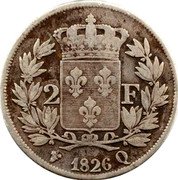 France 2 Francs Charles X 1826 Q KM# 725.11 2 F 1826 Q coin reverse