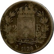France 2 Francs Charles X 1828 L KM# 725.8 2 F 1828 L coin reverse