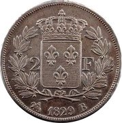 France 2 Francs Charles X 1829 B KM# 725.2 2 F 1829 B coin reverse