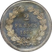 France 2 Francs Louis Philippe I 1834 MA KM# 743.10 2 FRANCS 1834 MA coin reverse France 2 Francs Louis Philippe I 1834 MA KM# 743.10 2 FRANCS 1834 MA coin reverse