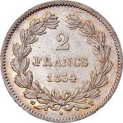 France 2 Francs Louis Philippe I 1834 T KM# 743.12 2 FRANCS 1834 T coin reverse France 2 Francs Louis Philippe I 1834 T KM# 743.12 2 FRANCS 1834 T coin reverse