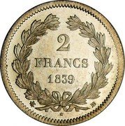 France 2 Francs Louis Philippe I 1839 BB KM# 743.3 2 FRANCS 1834 BB coin reverse