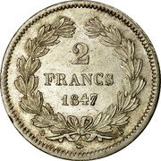 France 2 Francs Louis Philippe I 1847 K KM# 743.7 2 FRANCS 1847 K coin reverse