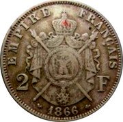 France 2 Francs Napoleon III 1866 K KM# 807.3 EMPIRE FRANÇAIS 2 F 1866 coin reverse France 2 Francs Napoleon III 1866 K KM# 807.3 EMPIRE FRANÇAIS 2 F 1866 coin reverse