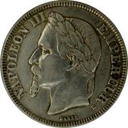 France 2 Francs Napoleon III 1869 BB KM# 807.2 NAPOLEON III EMPEREUR BARRE BB coin obverse France 2 Francs Napoleon III 1869 BB KM# 807.2 NAPOLEON III EMPEREUR BARRE BB coin obverse