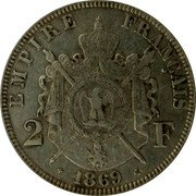 France 2 Francs Napoleon III 1869 BB KM# 807.2 EMPIRE FRANÇAIS 2 F 1869 coin reverse France 2 Francs Napoleon III 1869 BB KM# 807.2 EMPIRE FRANÇAIS 2 F 1869 coin reverse