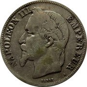 France 2 Francs Napoleon III 1870 A KM# 807.1 NAPOLEON III EMPEREUR BARRE A coin obverse France 2 Francs Napoleon III 1870 A KM# 807.1 NAPOLEON III EMPEREUR BARRE A coin obverse