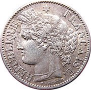 France 2 Francs Ceres 1887 A KM# 817.1 REPUBLIQUE FRANÇAISE. CONCOR E.A.OUDINÉ.F. coin obverse France 2 Francs Ceres 1887 A KM# 817.1 REPUBLIQUE FRANÇAISE. CONCOR E.A.OUDINÉ.F. coin obverse