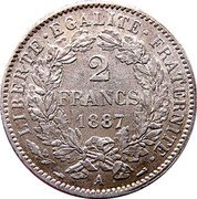France 2 Francs Ceres 1887 A KM# 817.1 LIBERTE EGALITE FRATERNITE 2 FRANCS 1895 A coin reverse France 2 Francs Ceres 1887 A KM# 817.1 LIBERTE EGALITE FRATERNITE 2 FRANCS 1895 A coin reverse