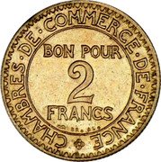 France 2 Francs Chambers of Commerce 1923 KM# 877 .CHAMBRES DE COMMERCE DE FRANCE BON POUR 2 FRANCS BR AL coin obverse France 2 Francs Chambers of Commerce 1923 KM# 877 .CHAMBRES DE COMMERCE DE FRANCE BON POUR 2 FRANCS BR AL coin obverse