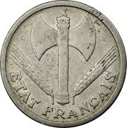 France 2 Francs Ax and Grain Sprigs 1944 C KM# 904.3 ÉTAT FRANÇAIS S PACIS PETAIN C LB coin obverse France 2 Francs Ax and Grain Sprigs 1944 C KM# 904.3 ÉTAT FRANÇAIS S PACIS PETAIN C LB coin obverse