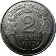 France 2 Francs Marianne 1945 C KM# 886a.3 LIBERTE - EGALITE FRATERNITE 2 FRANCS 1945 C coin reverse France 2 Francs Marianne 1945 C KM# 886a.3 LIBERTE - EGALITE FRATERNITE 2 FRANCS 1945 C coin reverse