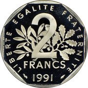France 2 Francs D'Apres O. Roty 1991 KM# 942.2 LIBERTE EGALITE FRATERNITE 2 FRANCS 1991 coin reverse France 2 Francs D'Apres O. Roty 1991 KM# 942.2 LIBERTE EGALITE FRATERNITE 2 FRANCS 1991 coin reverse