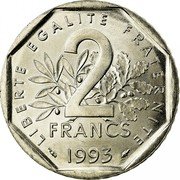 France 2 Francs Jean Moulin 1993 KM# 1062 LIBERTE EGALITE FRATERNITE 2 FRANCS 1993 coin reverse France 2 Francs Jean Moulin 1993 KM# 1062 LIBERTE EGALITE FRATERNITE 2 FRANCS 1993 coin reverse