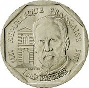 France 2 Francs Louis Pasteur 1995 KM# 1119 RÉPUBLIQUE FRANÇAISE P. RODIER 1822 LOUIS PASTEUR 1895 coin obverse France 2 Francs Louis Pasteur 1995 KM# 1119 RÉPUBLIQUE FRANÇAISE P. RODIER 1822 LOUIS PASTEUR 1895 coin obverse