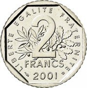 France 2 Francs The Sower 2001 Bee KM# 942.1 LIBERTE EGALITE FRATERNITE 2 FRANCS 2001 coin reverse France 2 Francs The Sower 2001 Bee KM# 942.1 LIBERTE EGALITE FRATERNITE 2 FRANCS 2001 coin reverse