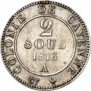 France 2 Sous Colonie de Cayenne. Louis XVIII 1816 A KM# 3 COLONIE DE CAYENNE 2 SOUS 1816 A coin reverse
