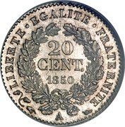 France 20 Centimes Napoleon III 1850 A KM# 758.1 LIBERTE EGALITE FRATERNITE 20 CENT. 1850 A coin reverse France 20 Centimes Napoleon III 1850 A KM# 758.1 LIBERTE EGALITE FRATERNITE 20 CENT. 1850 A coin reverse