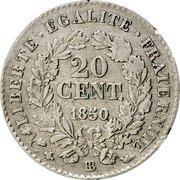France 20 Centimes Napoleon III 1850 BB KM# 758.2 LIBERTE EGALITE FRATERNITE 20 CENT 1850 BB coin reverse France 20 Centimes Napoleon III 1850 BB KM# 758.2 LIBERTE EGALITE FRATERNITE 20 CENT 1850 BB coin reverse