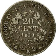France 20 Centimes Napoleon III 1850 K KM# 758.3 LIBERTE EGALITE FRATERNITE 20 CENT. 1850 K coin reverse France 20 Centimes Napoleon III 1850 K KM# 758.3 LIBERTE EGALITE FRATERNITE 20 CENT. 1850 K coin reverse
